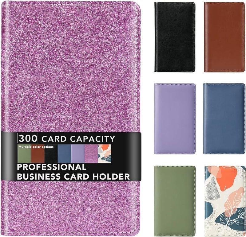 DMFLY Leather Professional Business Card Holder Organizer Book - 300 Card Capacity Premium PU Folder with Soft Cover, Name Card Credit Cards Binder for Men/Women, Starry Purple - Image 1